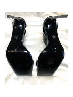 Versace Black Patent Stiletto Sandals with Ankle Strap